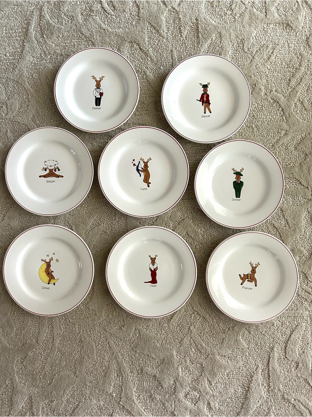 Rainbow Mountain Set of 8 Reindeer Salad Plates 8 Inch Christmas Holiday